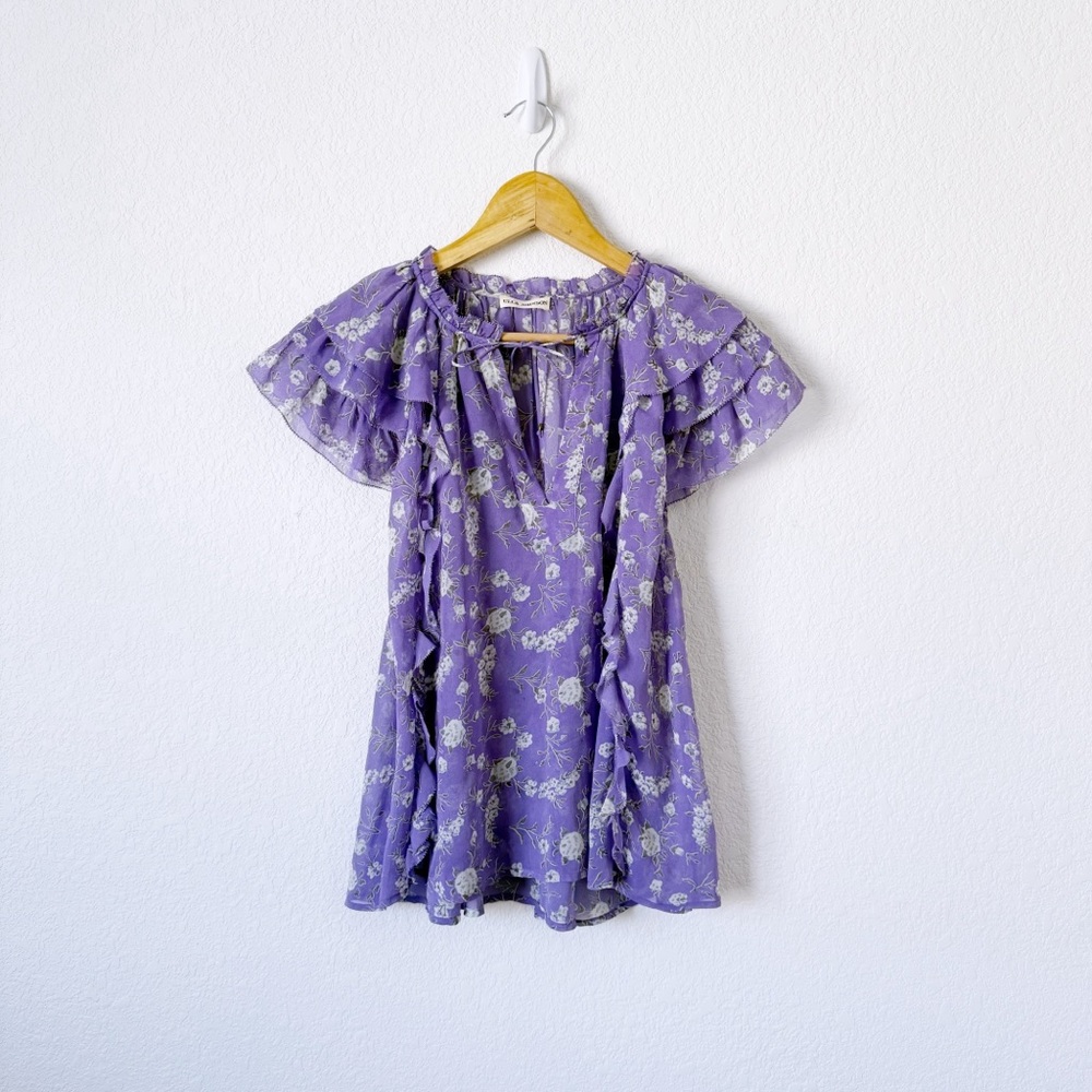 Ulla Johnson Lavender Floral Ruffle Blouse